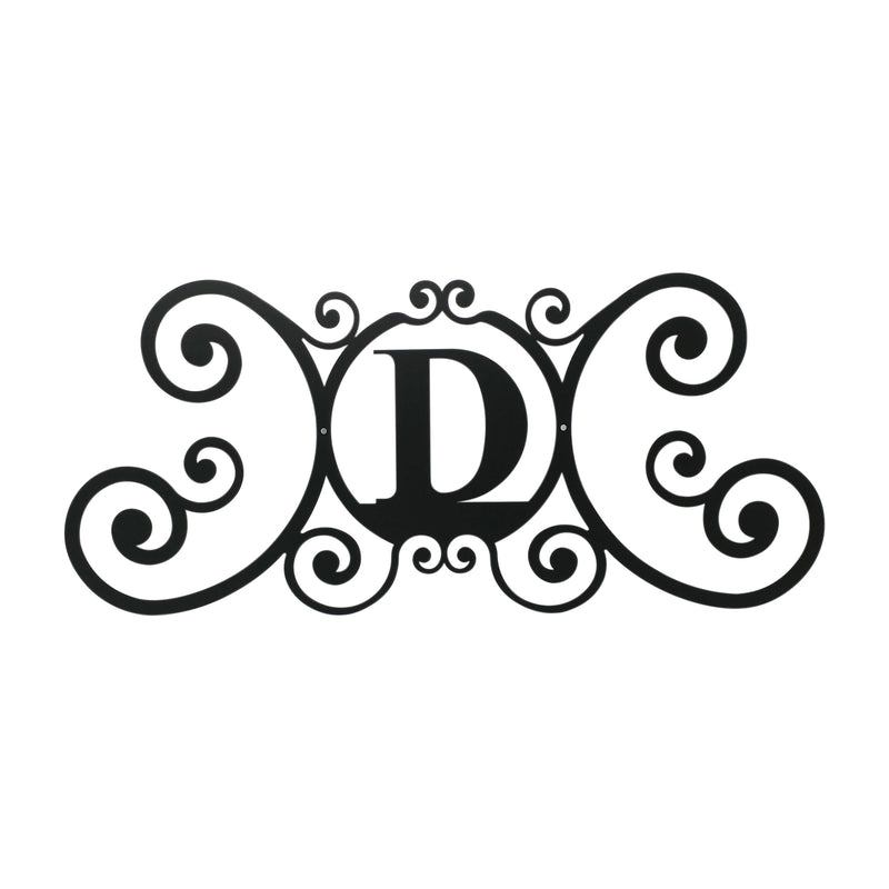 House Plaque Letter D Sign - Elegant House Letter|24x11 in with ornate scroll design, ideal for outdoor home decor and personalized entryways.