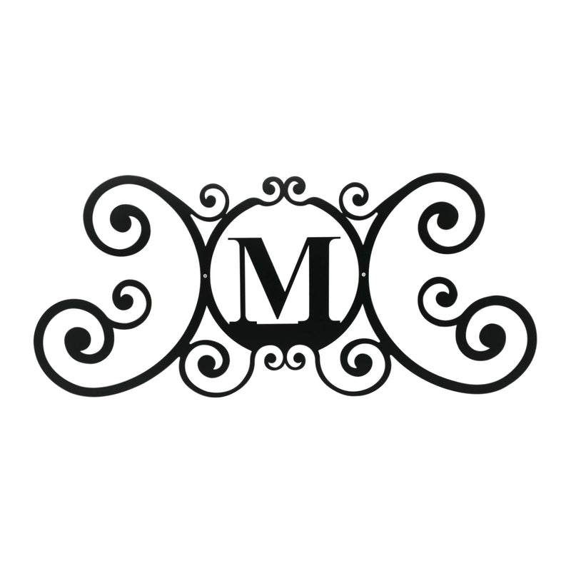 House Plaque Letter M Sign - 24 Inches with ornate scroll design, ideal for outdoor home decor and enhancing curb appeal.