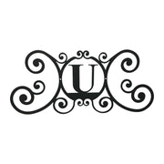 House Plaque Letter U - Decorative Plaque in black metal with elegant scroll design, perfect for enhancing home decor indoors or outdoors.