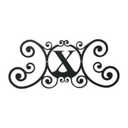 House Plaque X - Letter | 24x11 Size features ornate scrollwork with a bold 'X' centerpiece, ideal for outdoor or indoor home decor.