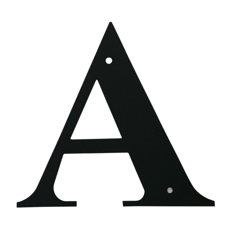 Letter A Sign - Compact design in black, 6 1/4 In. W x 6 In. H, ideal for outdoor house lettering in home and garden decor.