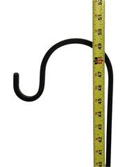 50-inch lawn hook made of 3/8-inch square solid iron shown with measuring tape for height reference. Ideal for hanging garden decor.