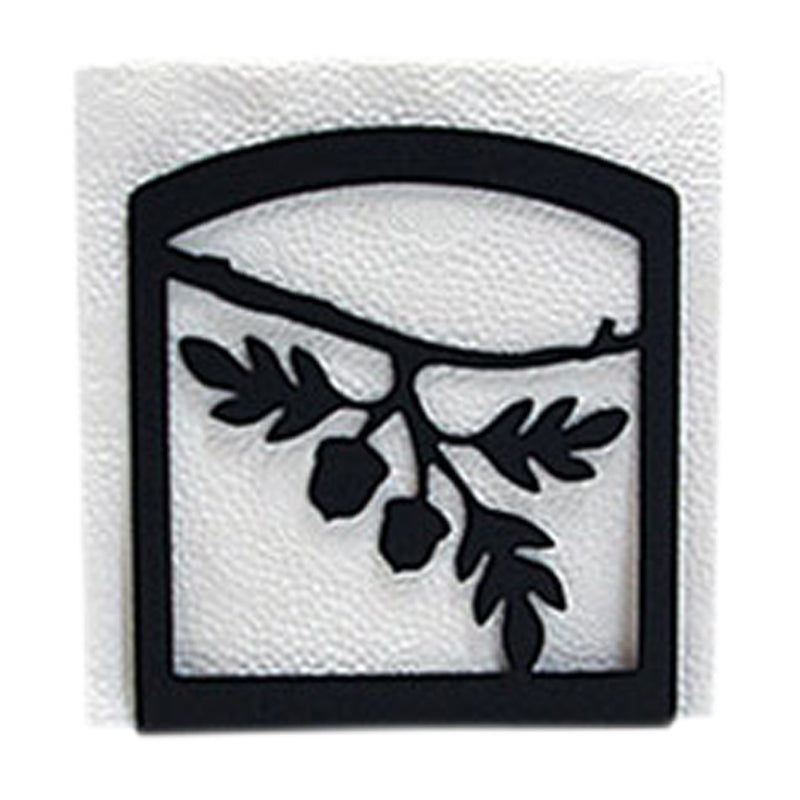 Acorn Napkin Holder - Wooden design with black metal frame featuring acorn and oak leaf cutout. Durable and stylish for kitchen decor.