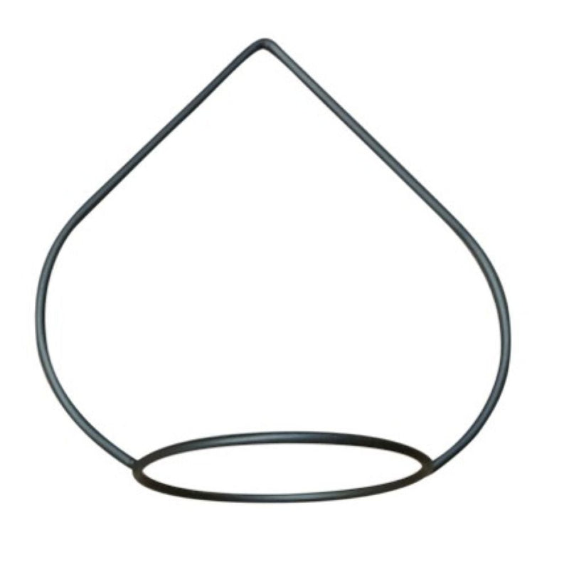 Minimalist Tear Drop Plant Holder in black metal, ideal for supporting potted plants in modern garden or indoor decor setups.