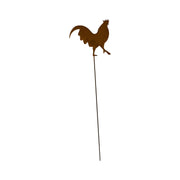 Rusted Rooster Garden Stake - Garden Stake Décor | 9 3/4 In. W metal rooster silhouette on tall stake, ideal for rustic outdoor lawn ornaments.