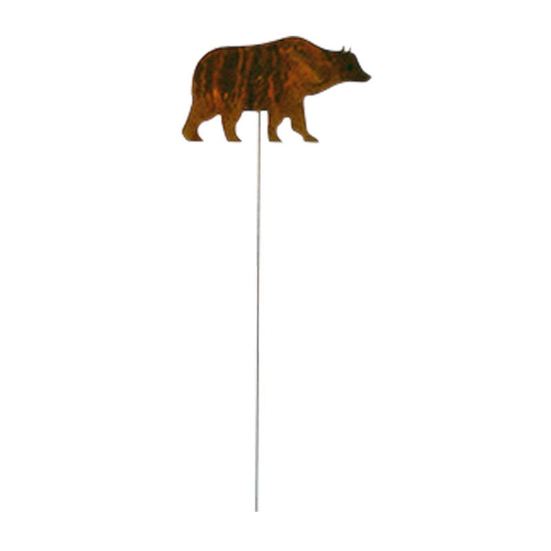 Bear Garden Stake - Bear Garden Stake | Durable Metal Design featuring a rusted bear silhouette on a tall metal rod for outdoor lawn decor.