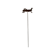 Rusted garden stake with grasshopper charm, crafted from durable metal. Ideal for rustic outdoor decor in gardens or flower beds.