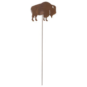 Buffalo Rusted Garden Stake featuring a silhouette of a buffalo in weathered metal finish, ideal for outdoor lawn decor or rustic garden accents.