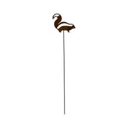 Skunk Design Stake - Garden Decor in rusted metal finish, measuring 8x30-35x3/16 in., ideal for outdoor lawn or garden sculpture accents.