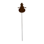 Snowman - Rusted Garden Stake featuring a rustic metal snowman silhouette with outstretched arms, ideal for outdoor Christmas decorations.