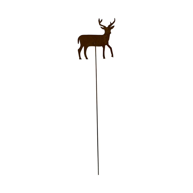 Deer Garden Stake - Decorative Yard Art | Metal Stake featuring a rusted deer silhouette on a tall metal rod, ideal for outdoor garden decor.