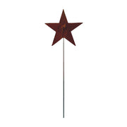 Star Garden Stake - Decorative Garden Stakes featuring a rusted metal star on a tall rod, ideal for rustic outdoor lawn or garden decor.