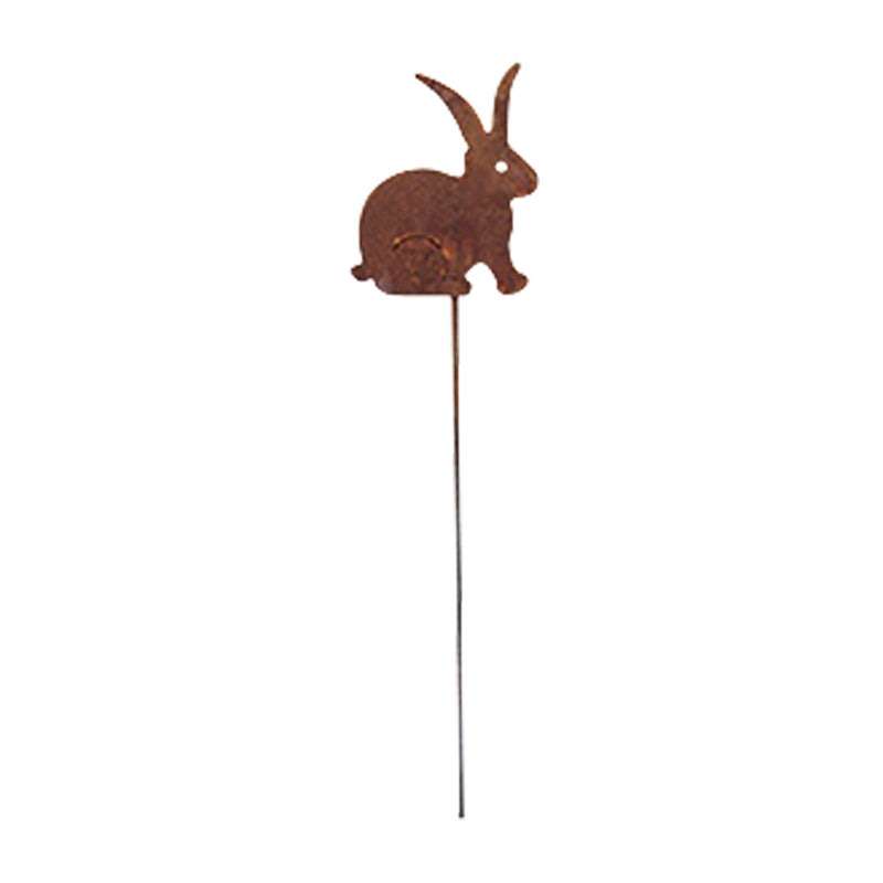 Rusted Bunny Garden Stake - Perfect for Outdoor Decor, featuring a rustic metal rabbit silhouette on a tall stake for garden charm.