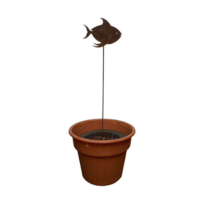 Tropical Fish Garden Stake displayed in a planter, perfect for enhancing patios or garden beds with coastal-themed lawn ornament style.