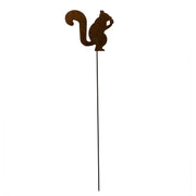 Decorative Squirrel Stake - Garden Ornament in rusted metal finish, 30-35 in. tall, ideal for adding charm to outdoor garden decor.