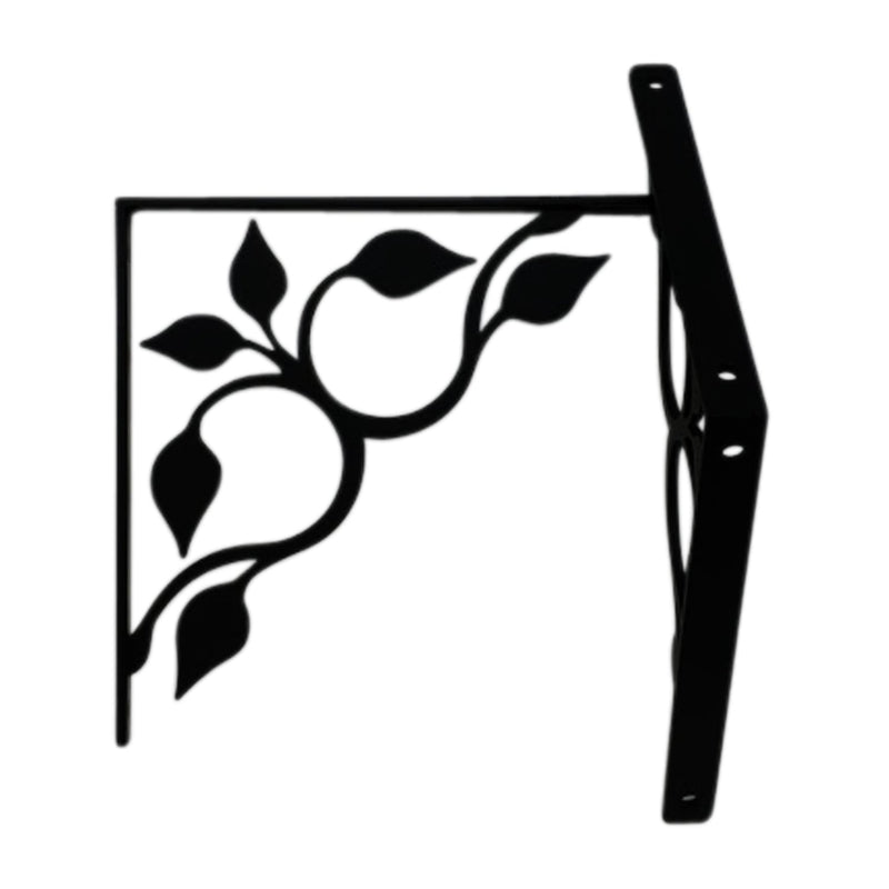 Side view of Leaf Fan Shelf Bracket Medium showing sturdy black metal construction with elegant leaf pattern for wall-mounted shelves.