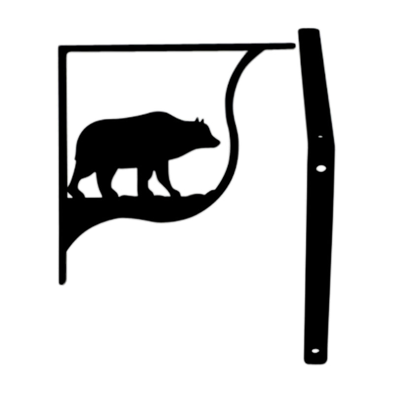 Single Bear Shelf Bracket Large with black metal silhouette of a bear, ideal for rustic home or office shelving decor.