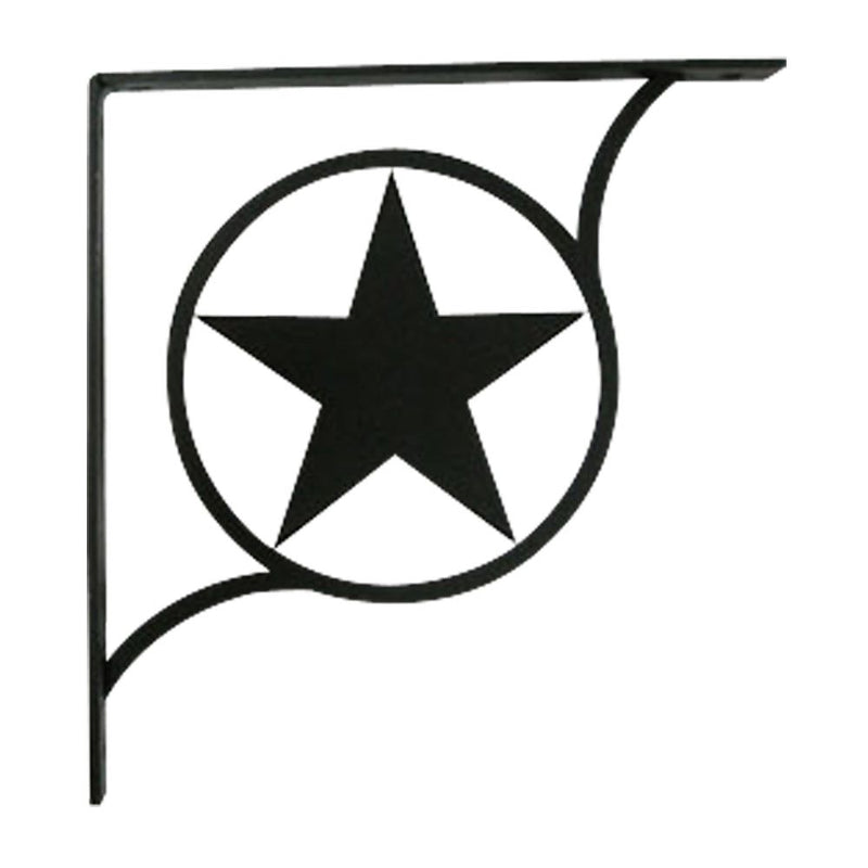 Single Western Star Shelf Bracket Medium in black with circular star motif, designed for decorative and sturdy shelf mounting.