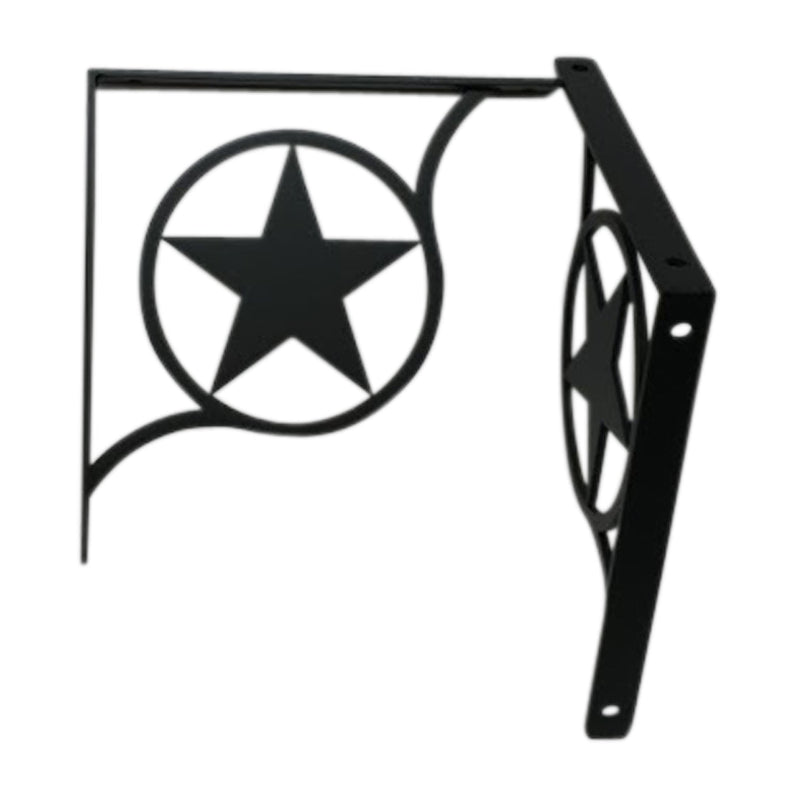 Western Star Shelf Brackets Medium pair in black metal with star design, ideal for rustic or western-themed shelving support.