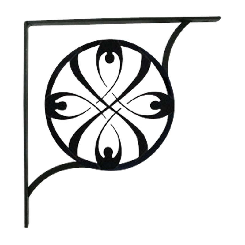 Single small ribbon shelf bracket featuring a black ornamental ribbon design, 5 1/4 in. bracket for stylish and sturdy shelf reinforcement.