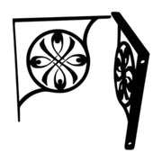 Ribbon Shelf Brackets Large (pair) featuring ornate black metal design with circular scrollwork, ideal for home or office shelving support.