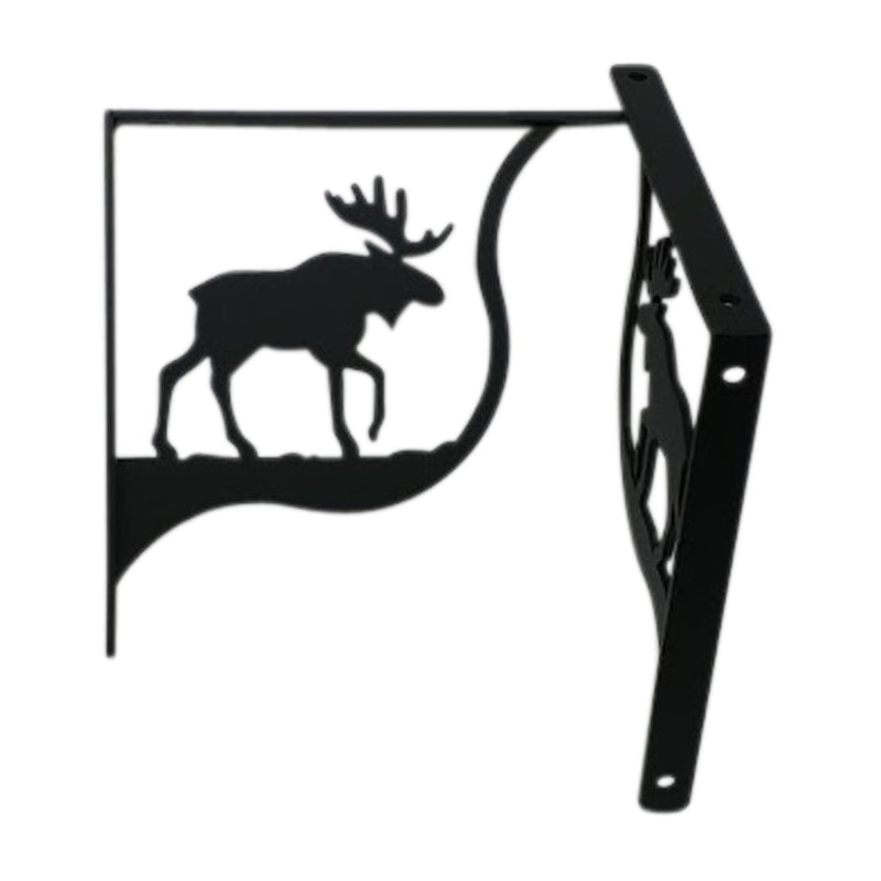 Moose Shelf Brackets Large (pair) featuring a black metal moose silhouette design, ideal for rustic home or office shelving decor.