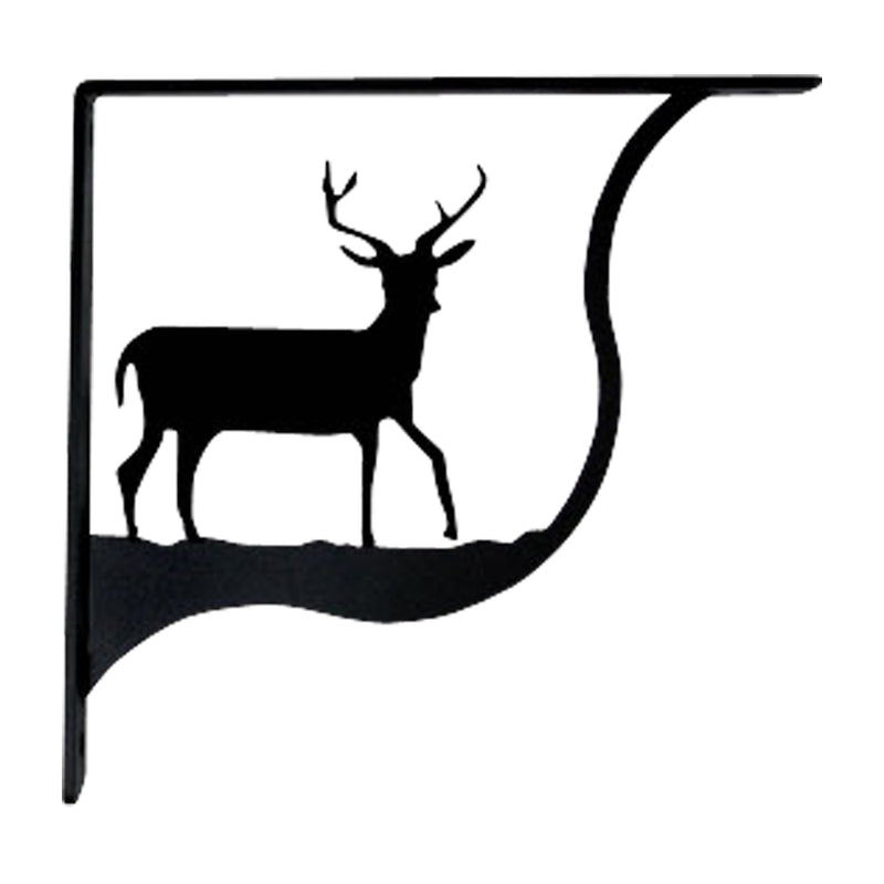 Decorative deer shelf bracket in black metal, perfect for small shelf installations and rustic-themed hardware accessories.