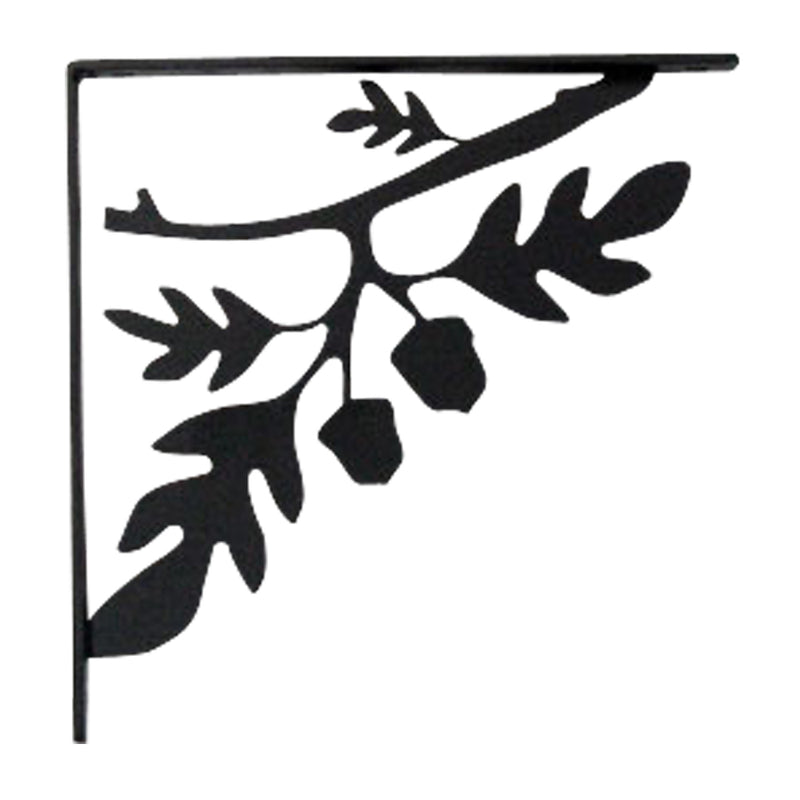 Single Small Acorn shelf bracket with intricate oak leaf and acorn silhouette, crafted in black metal for stylish and stable shelf mounting.