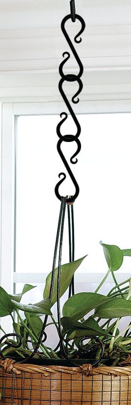 Set of 2-inch S Hooks used to suspend a hanging planter, showcasing utility in home and garden organization.