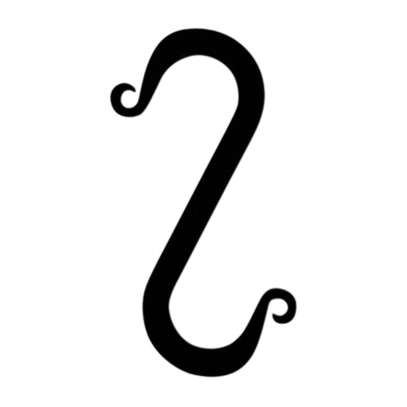 Single black 2-inch S Hook from set of 6, ideal for hanging items in home and garden storage applications.