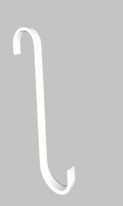 Angled view of S Hook 7 Inch WHITE, showcasing its durable metal design for versatile use in household or garage storage solutions.