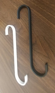 Comparison of S Hook 7 Inch WHITE and black variant on wooden surface, highlighting color options for utility and storage hook needs.