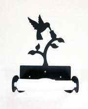 Decorative Hummingbird Toilet Tissue Holder and Roll with floral design in black metal, perfect for enhancing bathroom accessories in home & garden.
