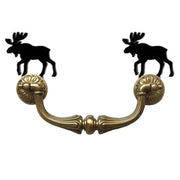Brass cabinet handle with moose silhouette ends, combining rustic charm with functional cabinet hardware design.