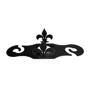 Close-up of the Fleur de lis Wine Caddy with intricate black metal design, perfect for holding wine glasses and bottle securely.