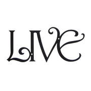 Modern Wall Art LIVE in black with elegant swirls, 12.6x5.8 inches. Decorative plaque for contemporary home décor.