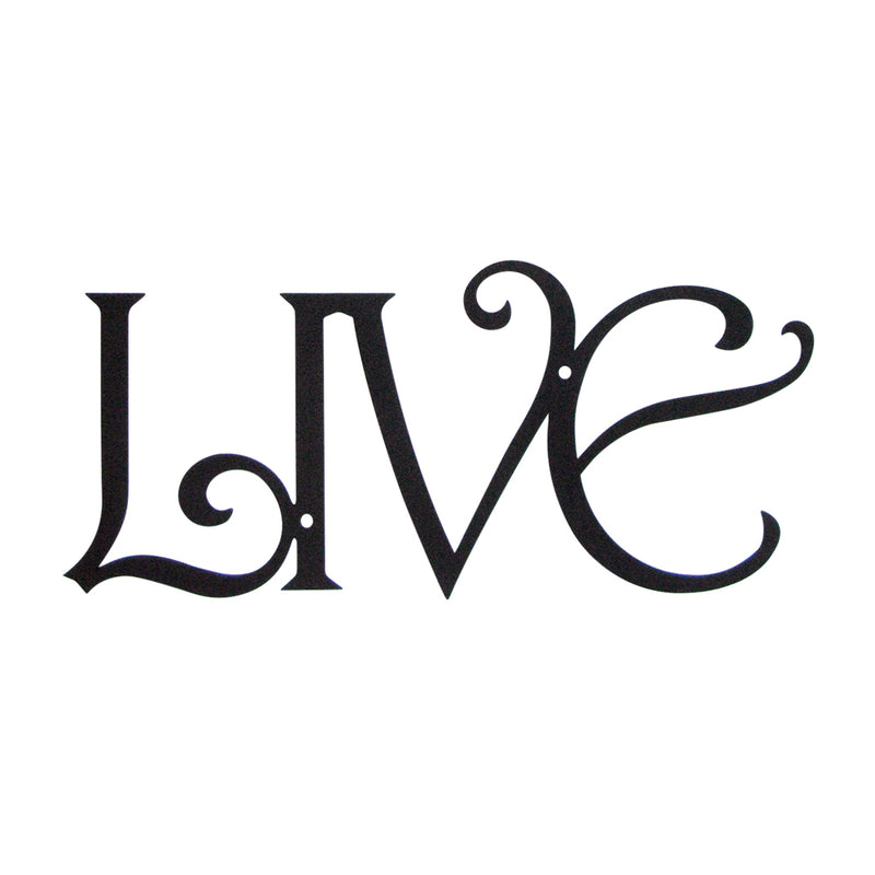 Modern Wall Art LIVE in black with elegant swirls, 12.6x5.8 inches. Decorative plaque for contemporary home décor.