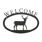 Deer Welcome Sign - Large outdoor wall décor featuring a silhouette of a deer and bold 'WELCOME' text, ideal for home entrances or garden areas.