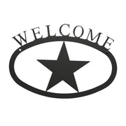 Star Welcome Sign Large in black metal with bold star and 'WELCOME' text, ideal for enhancing entryway decor on front doors or porches.