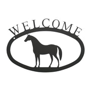 Horse Welcome Sign Large - Entry Decor | 17x12 Inches metal wall décor featuring a horse silhouette and 'Welcome' text, ideal for entrances.