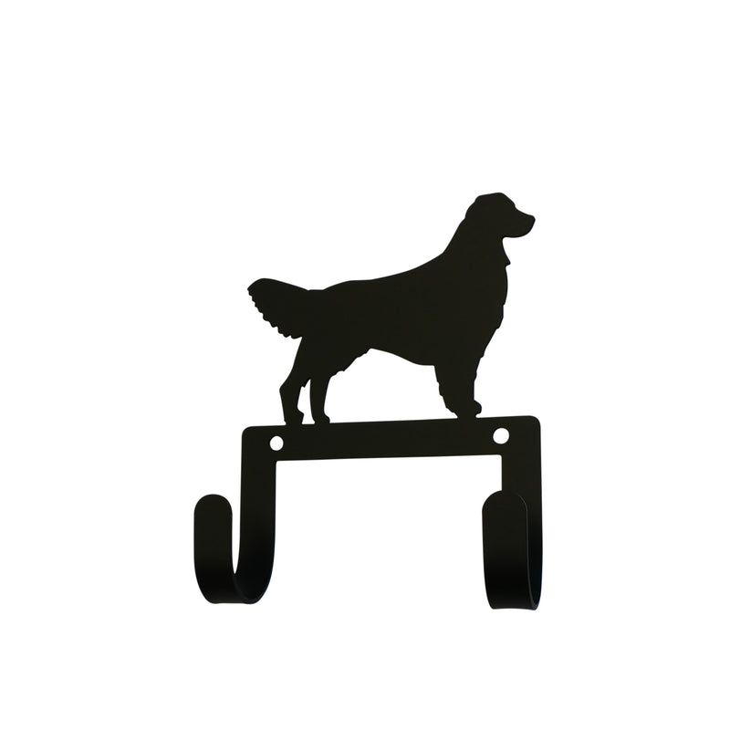 Dog Leash Collar Hook - Secure Wall Mount with black metal silhouette of a retriever dog and two hooks for durable leash storage.