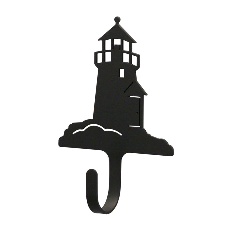 Lighthouse Magnetic Hook - Versatile & Powerful, black metal hook shaped like a lighthouse for home organization and decor on magnetic surfaces.