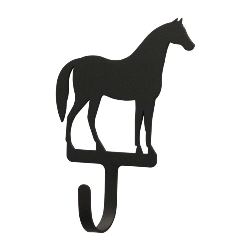 Horse magnetic hook in black metal with silhouette design, ideal for stable organization. Compact 2 1/4 in. wide and sturdy for home or barn use.