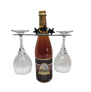 Star Wine Caddy Holder for 2 Glasses securely balances on a wine bottle, holding two upside-down wine glasses. Ideal for elegant wine display.