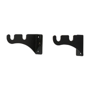 Pair of black Curtain Brackets For Two 1/2 Inch Rods with mounting holes, designed for secure installation and double rod support.
