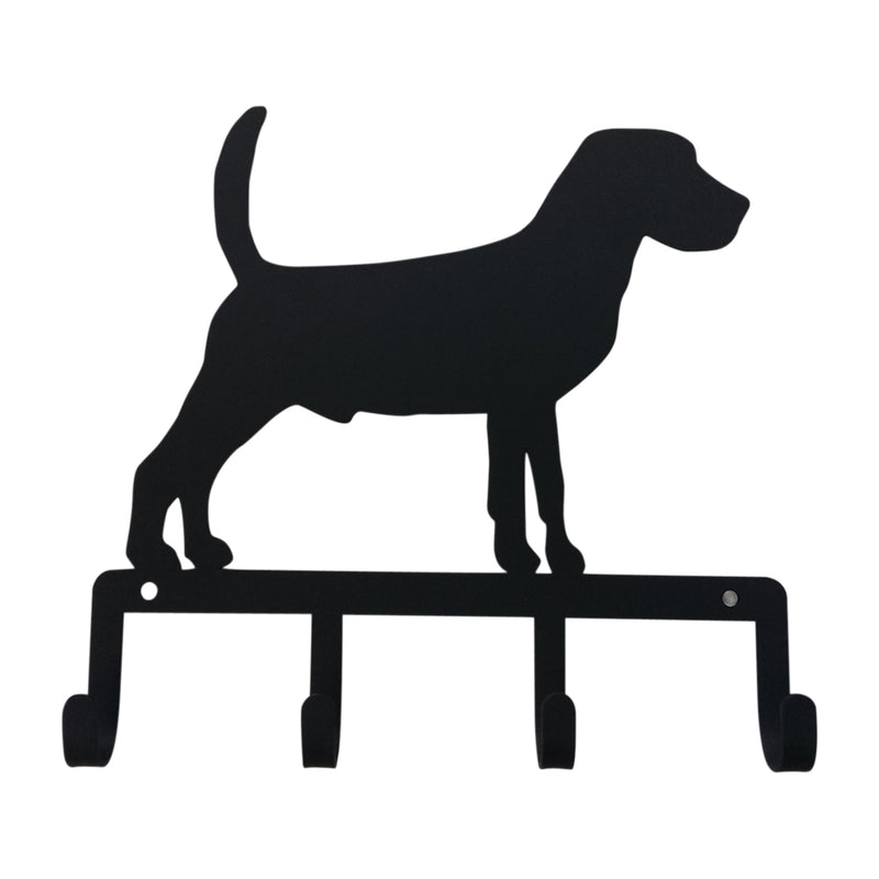 Beagle Wall Key Holder with four hooks and a black silhouette of a beagle, measuring 7 3/4 In. W x H, ideal for dog lovers' home decor.