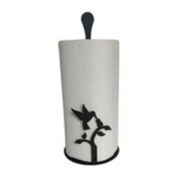Stylish Hummingbird Paper Towel Stand featuring a decorative black bird and tree design, perfect for modern kitchen countertops.