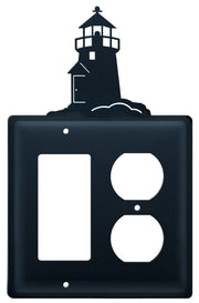 Decorative Double Lighthouse Single Switch & GFI CUSTOM Product wall cover in black metal, perfect for nautical home hardware upgrades.