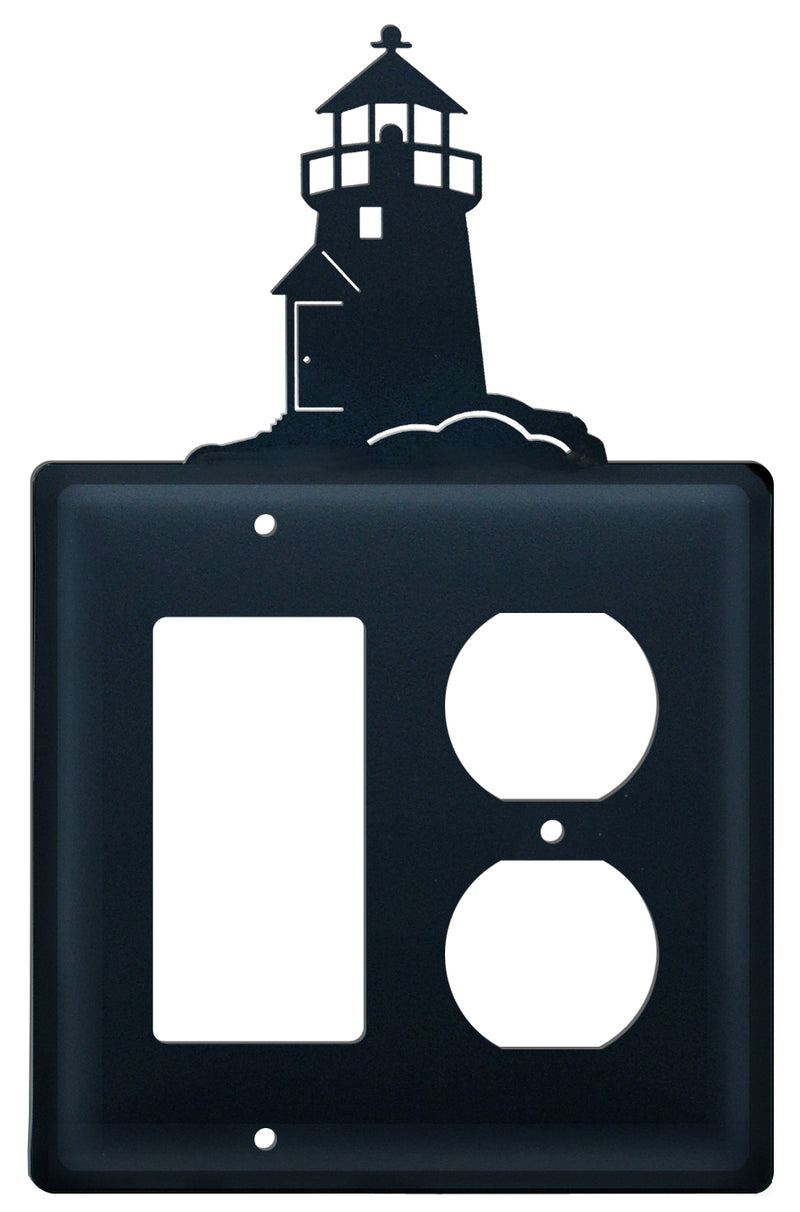 Decorative Double Lighthouse Single Switch & GFI CUSTOM Product wall cover in black metal, perfect for nautical home hardware upgrades.