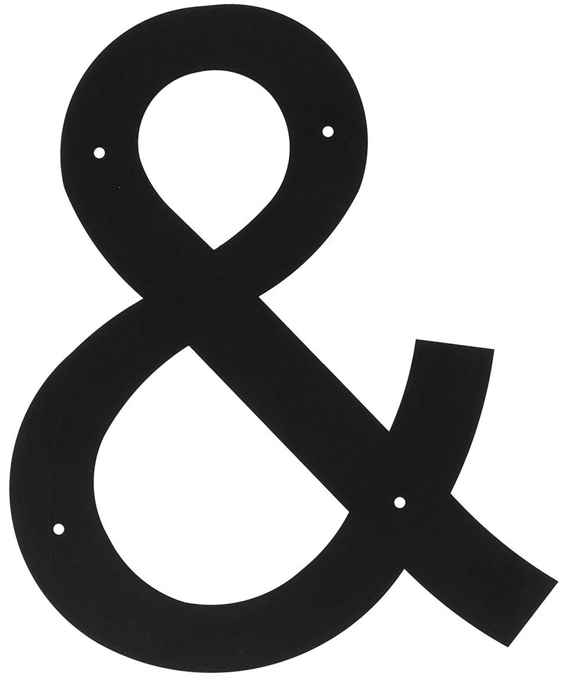 Letter Ampersand Large black metal house letter with pre-drilled holes for mounting. Ideal for outdoor home decor or address signage.